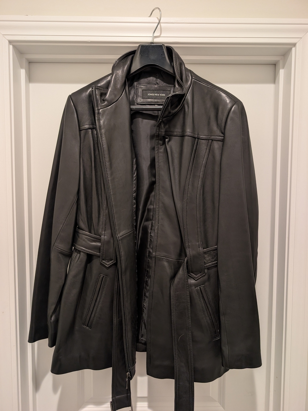 Jones New York Women's Black Leather Belted Jacket